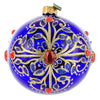Koboltblå julekugle med dekorationer