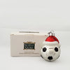 Noble Gems fodbold julekugle i mundblæst glas med rød og hvid nissehue
