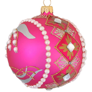 pink julekugle med perler 
