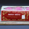 Vintage kasse med pink Shiny Brite julekugler fra USA